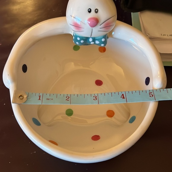 Easter Bunny 3-D White Polka Dot Bow Tie Candy Trinket Bowl Dish - Picture 14 of 15